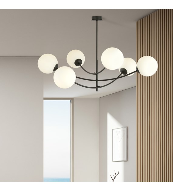 Plafonnier Hunter 6 noir opale — design moderne, lumière homogène HUNTER 6 NOIR/OPALE