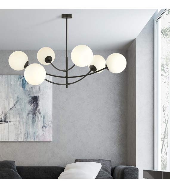 Plafonnier Hunter 6 noir opale — design moderne, lumière homogène HUNTER 6 NOIR/OPALE