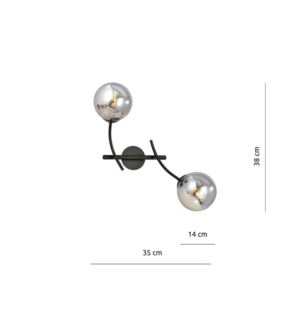 Applique murale design HUNTER K2 noir/graphite, verre délicat HUNTER K2 NOIR/GRAPHITE