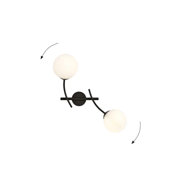 Applique murale HUNTER K2 noir/opale - éclairage large, verre opale HUNTER K2 NOIR/OPALE