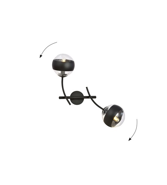 Applique murale HUNTER K2 noir rayé abat-jours en verre design moderne HUNTER K2 NOIR/RAYÉ