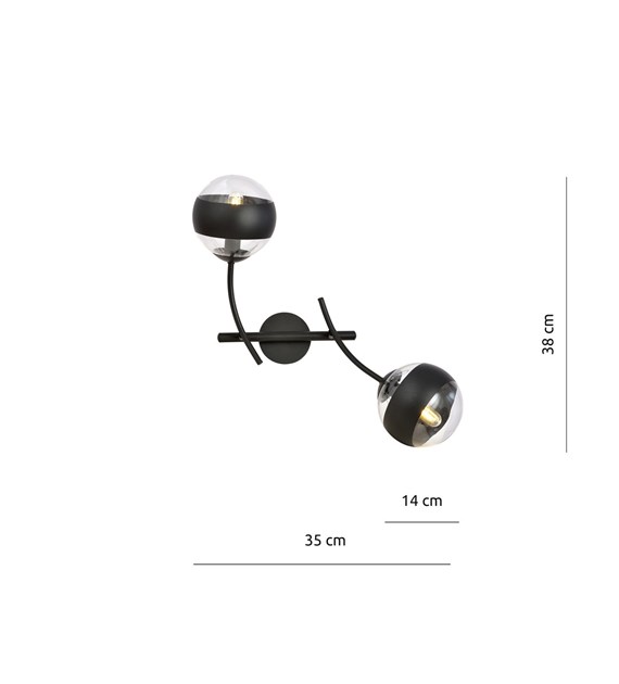 Applique murale HUNTER K2 noir rayé abat-jours en verre design moderne HUNTER K2 NOIR/RAYÉ