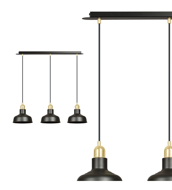 Suspension IBOR 3 Noir design loft, abat-jours ouverts, accents dorés IBOR 3 NOIR