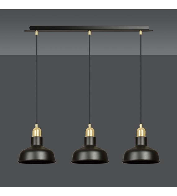 Suspension IBOR 3 Noir design loft, abat-jours ouverts, accents dorés IBOR 3 NOIR