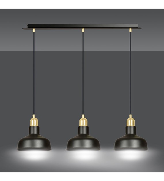 Suspension IBOR 3 Noir design loft, abat-jours ouverts, accents dorés IBOR 3 NOIR