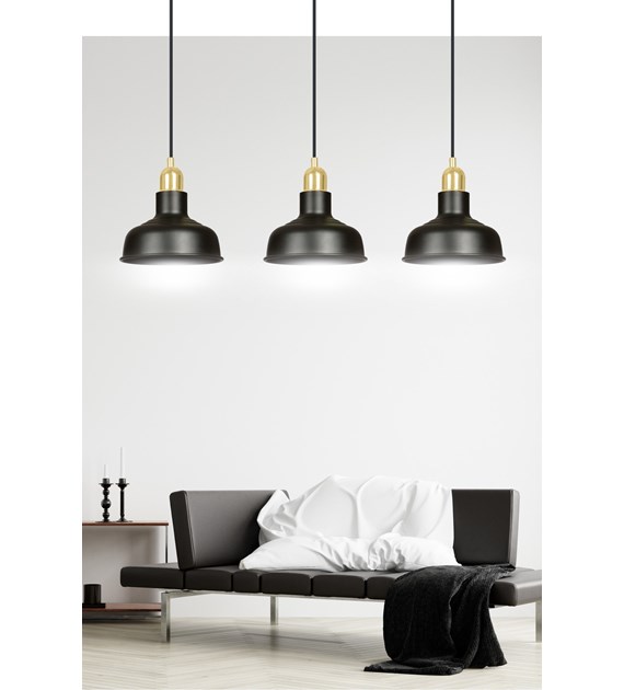 Suspension IBOR 3 Noir design loft, abat-jours ouverts, accents dorés IBOR 3 NOIR