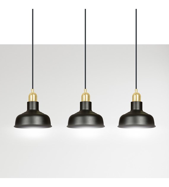 Suspension IBOR 3 Noir design loft, abat-jours ouverts, accents dorés IBOR 3 NOIR