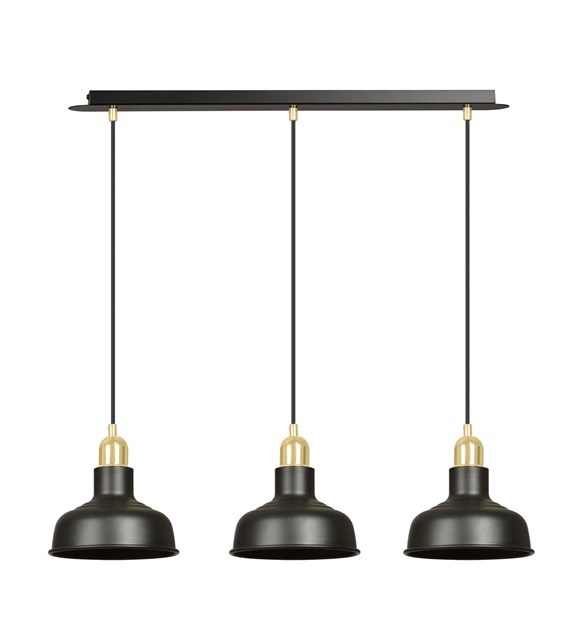 Suspension IBOR 3 Noir design loft, abat-jours ouverts, accents dorés IBOR 3 NOIR