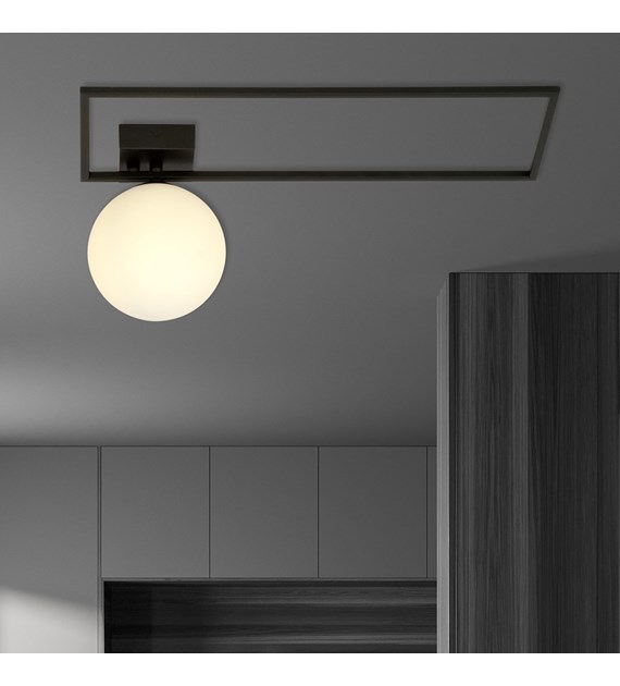 Plafonnier IMAGO 1 A Noir/Opale - design loft, métal et verre IMAGO 1A NOIR/OPALE