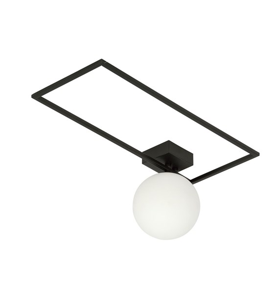 Plafonnier IMAGO 1 A Noir/Opale - design loft, métal et verre IMAGO 1A NOIR/OPALE