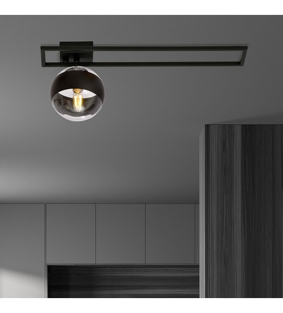 Plafonnier IMAGO 1 C Noir Rayé – Design industriel en métal et verre IMAGO 1C NOIR/RAYURE
