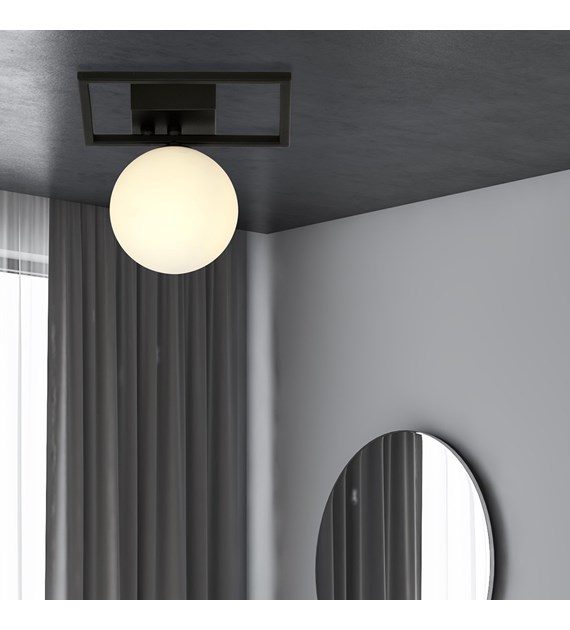 Plafonnier IMAGO 1 E Noir/Opale - design industriel, verre IMAGO 1E NOIR/OPALE