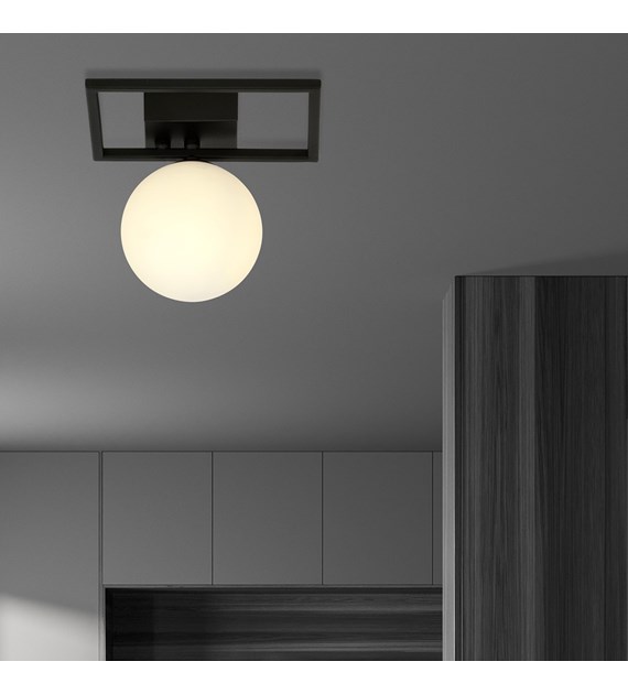 Plafonnier IMAGO 1 E Noir/Opale - design industriel, verre IMAGO 1E NOIR/OPALE