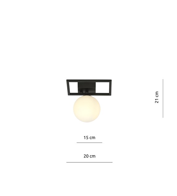 Plafonnier IMAGO 1 E Noir/Opale - design industriel, verre IMAGO 1E NOIR/OPALE