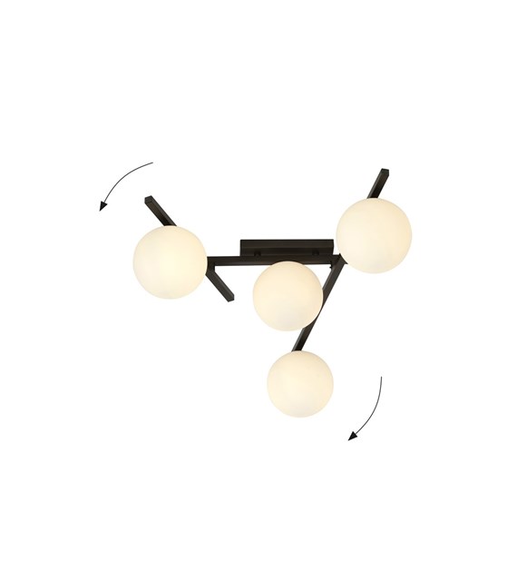 Plafonnier SMART 4 Noir/Opale – design épuré, lumière ciblée INTELLIGENT 4 NOIR/OPALE