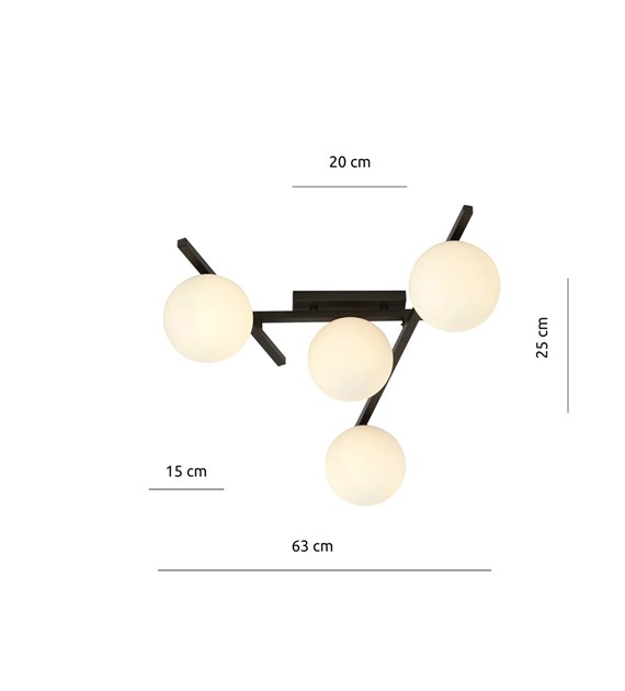 Plafonnier SMART 4 Noir/Opale – design épuré, lumière ciblée INTELLIGENT 4 NOIR/OPALE
