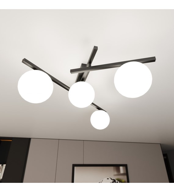 Plafonnier SMART 4 Noir/Opale – design épuré, lumière ciblée INTELLIGENT 4 NOIR/OPALE