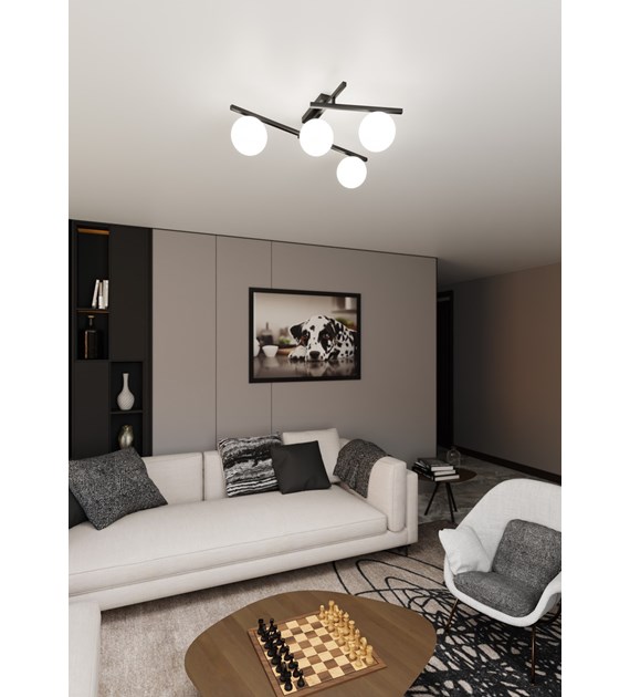 Plafonnier SMART 4 Noir/Opale – design épuré, lumière ciblée INTELLIGENT 4 NOIR/OPALE