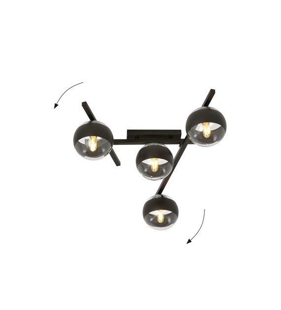 Plafonnier SMART 4 – Noir rayé, design loft, éclairage efficace INTELLIGENT 4 NOIR/RAYÉ