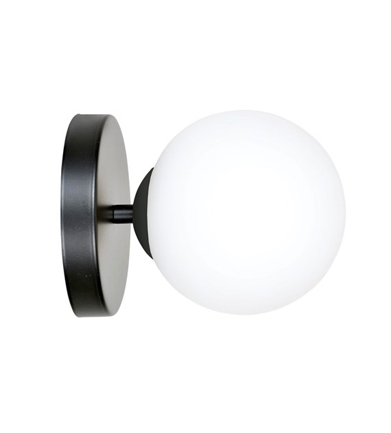 KALF K1 applique murale noire, globe opale, acier, lumière douce KALF K1 NOIR