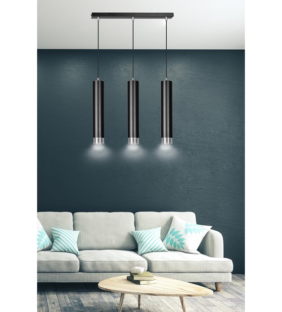 KIBO 3 Luminaire suspendue tube métal blanc/chrome, 3 sources KIBO 3 BL/CHROME