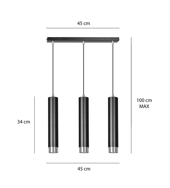 KIBO 3 Luminaire suspendue tube métal blanc/chrome, 3 sources KIBO 3 BL/CHROME
