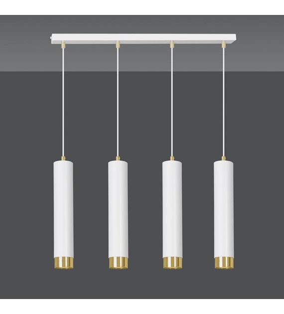 KIBO 4 Blanc/Or – Luminaire suspendue tubulaire 4 sources, métal KIBO 4 BLANC/OR