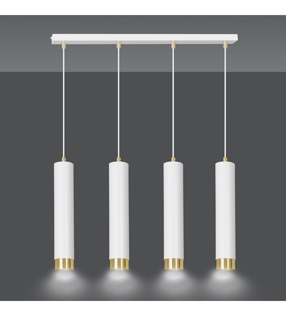 KIBO 4 Blanc/Or – Luminaire suspendue tubulaire 4 sources, métal KIBO 4 BLANC/OR