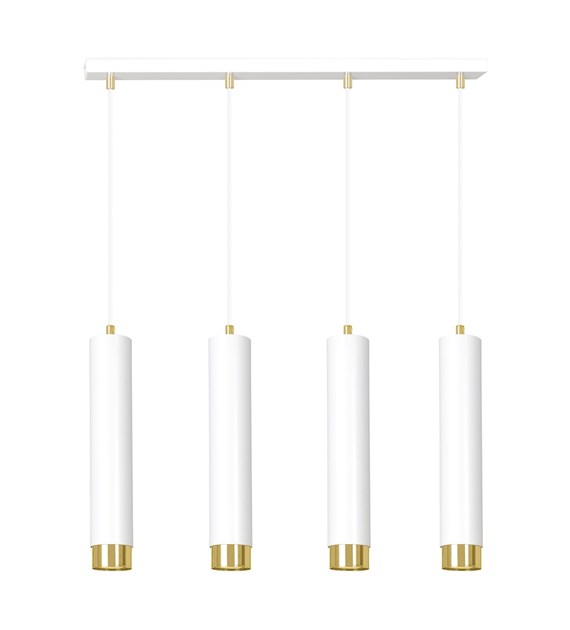 KIBO 4 Blanc/Or – Luminaire suspendue tubulaire 4 sources, métal KIBO 4 BLANC/OR