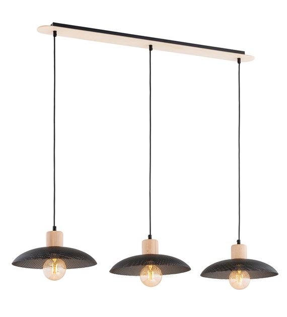 Lampe suspendue KOBE 3 Noir – métal & bois, esprit loft chaleureux KOBE 3 NOIR