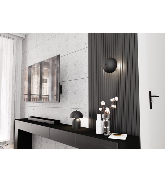 Applique murale MUSH K2 BL noire mate, silhouette champignon, ambiance Le titre du produit "MUSH K2 BL" reste inchangé en français car il semble être un nom de marque ou de modèle spécifique