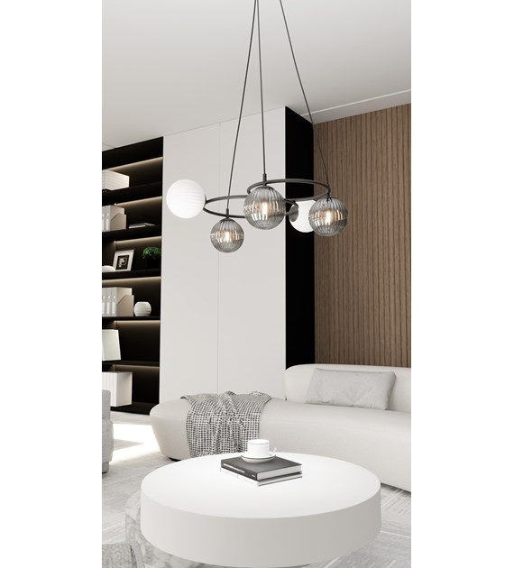Plafonnier design Libra à deux anneaux, verre, lumière chaude LIBRA 5 BL MÉLANGE