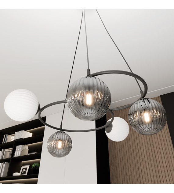 Plafonnier design Libra à deux anneaux, verre, lumière chaude LIBRA 5 BL MÉLANGE