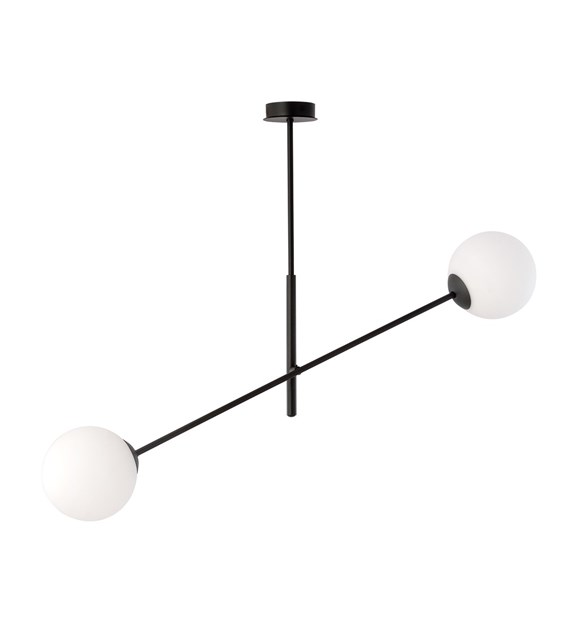 Plafonnier LINEAIRE 2 Noir/Opale - design moderne, abat-jours verre LINÉAIRE 2 NOIR/OPALE