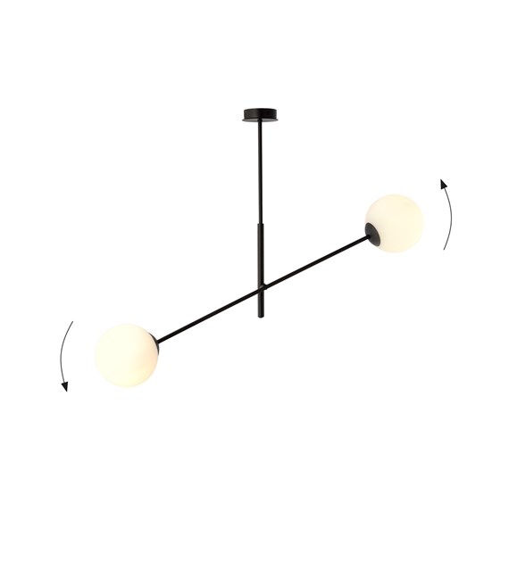 Plafonnier LINEAIRE 2 Noir/Opale - design moderne, abat-jours verre LINÉAIRE 2 NOIR/OPALE