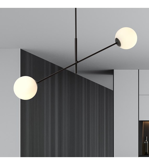 Plafonnier LINEAIRE 2 Noir/Opale - design moderne, abat-jours verre LINÉAIRE 2 NOIR/OPALE