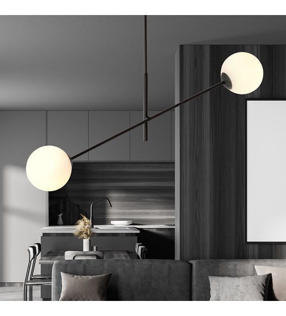 Plafonnier LINEAIRE 2 Noir/Opale - design moderne, abat-jours verre LINÉAIRE 2 NOIR/OPALE