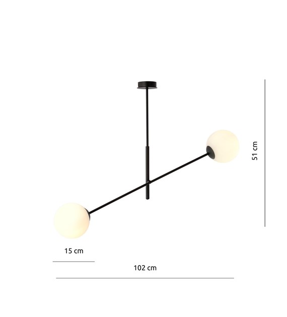 Plafonnier LINEAIRE 2 Noir/Opale - design moderne, abat-jours verre LINÉAIRE 2 NOIR/OPALE