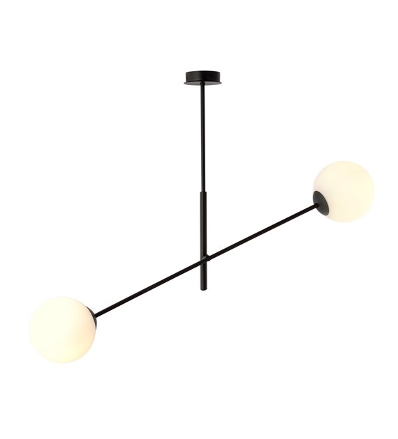 Plafonnier LINEAIRE 2 Noir/Opale - design moderne, abat-jours verre LINÉAIRE 2 NOIR/OPALE