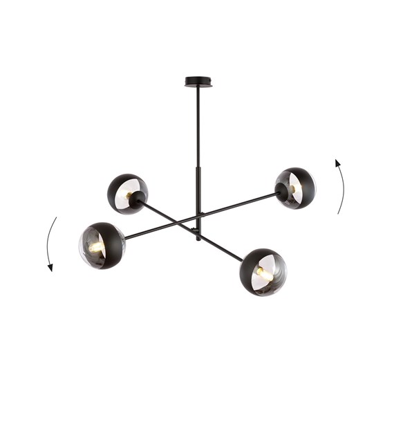Plafonnier LINEAR 4 Noir/Rayure – design moderne, abat-jour en verre LINEAR 4 NOIR/RAYURE