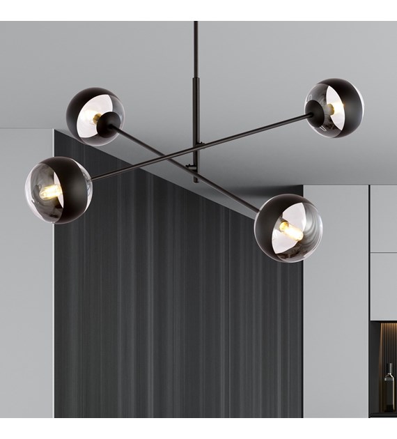 Plafonnier LINEAR 4 Noir/Rayure – design moderne, abat-jour en verre LINEAR 4 NOIR/RAYURE