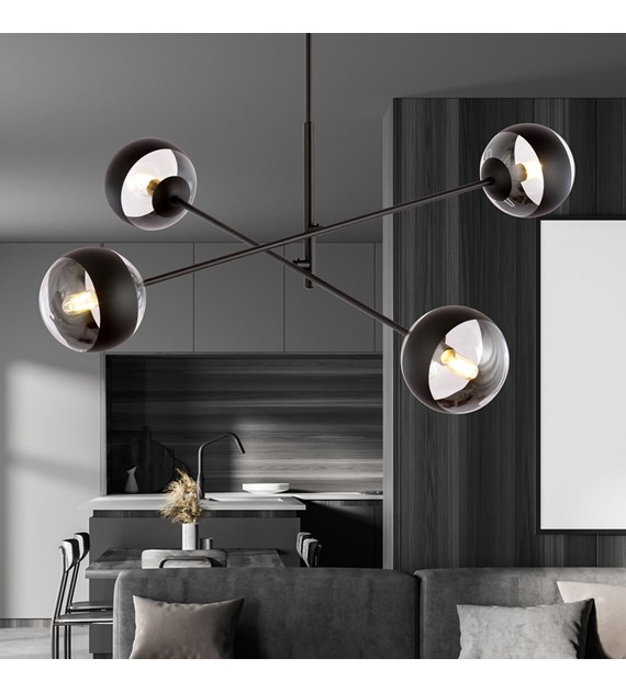 Plafonnier LINEAR 4 Noir/Rayure – design moderne, abat-jour en verre LINEAR 4 NOIR/RAYURE