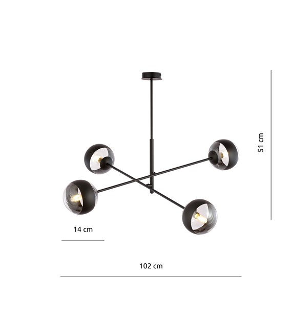 Plafonnier LINEAR 4 Noir/Rayure – design moderne, abat-jour en verre LINEAR 4 NOIR/RAYURE