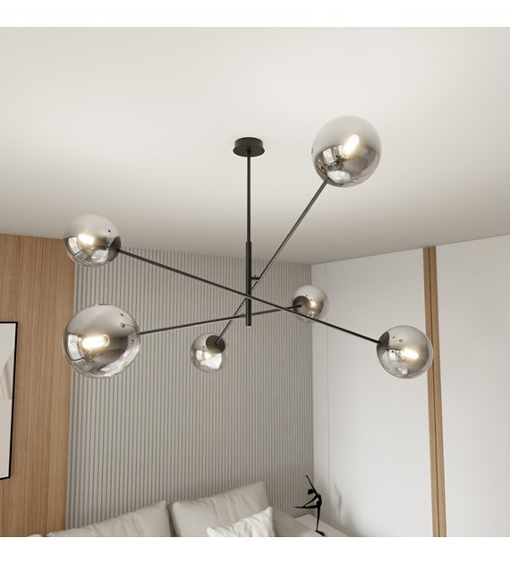 Plafonnier LINEAR 6 noir/graphite – design moderne, abat-jour verre LINEAR 6 NOIR/GRAPHITE