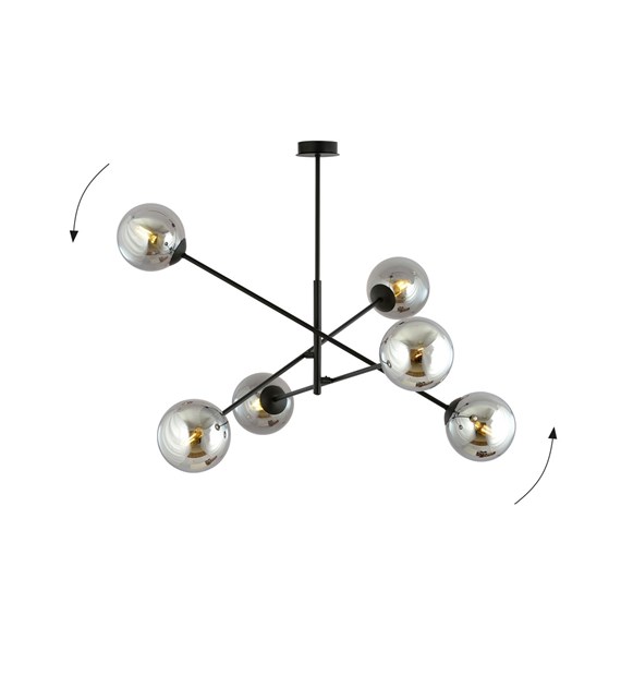 Plafonnier LINEAR 6 noir/graphite – design moderne, abat-jour verre LINEAR 6 NOIR/GRAPHITE