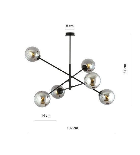 Plafonnier LINEAR 6 noir/graphite – design moderne, abat-jour verre LINEAR 6 NOIR/GRAPHITE