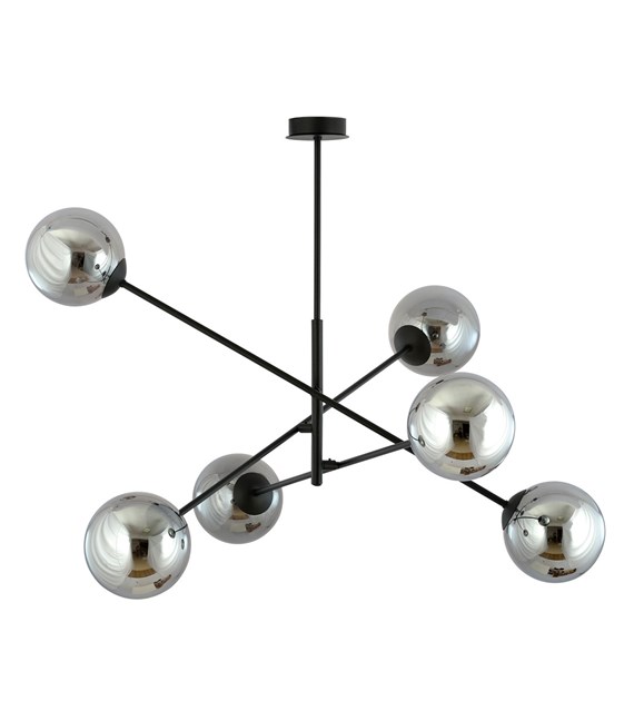 Plafonnier LINEAR 6 noir/graphite – design moderne, abat-jour verre LINEAR 6 NOIR/GRAPHITE