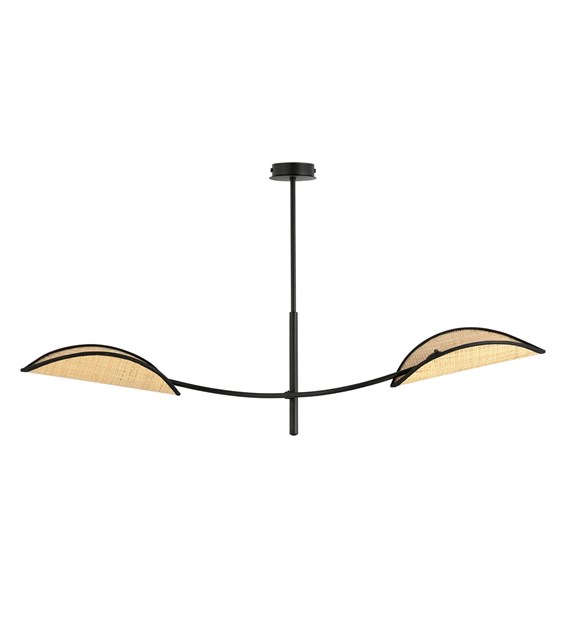 Plafonnier LOTUS 2 Noir/Ratan - Abat-jours feuilles, 2 sources LOTUS 2 NOIR/RATAN