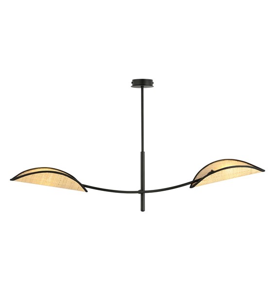 Plafonnier LOTUS 2 Noir/Ratan - Abat-jours feuilles, 2 sources LOTUS 2 NOIR/RATAN