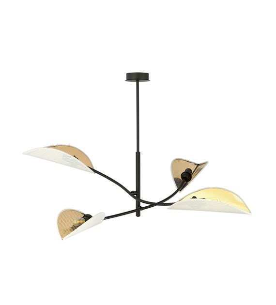 Plafonnier LOTUS 4 blanc/or – abat-jours feuilles, 2/4/6 lampes LOTUS 4 BLANC/OR